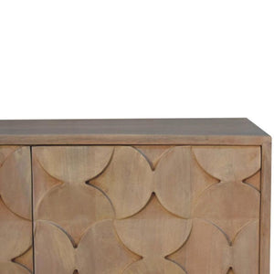 Hourglass Carved Cabinet | Solid Mango Wood | Marble Finish | 2 Door Storage Cabinet