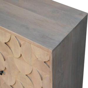 Hourglass Carved Cabinet | Solid Mango Wood | Marble Finish | 2 Door Storage Cabinet