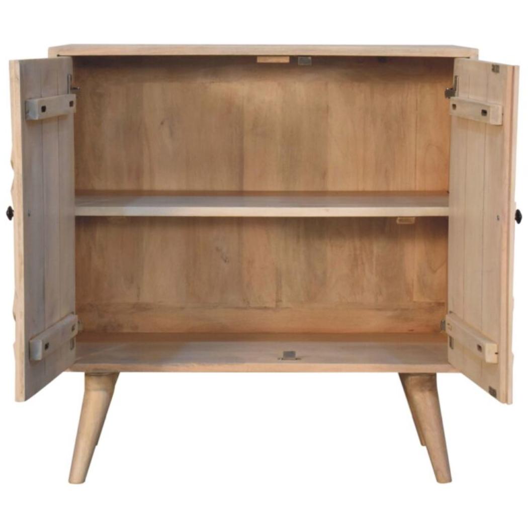 Hourglass Carved Cabinet | Solid Mango Wood | Marble Finish | 2 Door Storage Cabinet