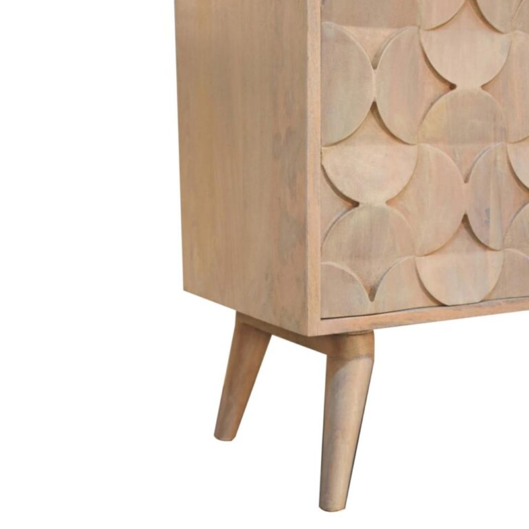 Hourglass Carved Cabinet | Solid Mango Wood | Marble Finish | 2 Door Storage Cabinet