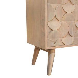 Hourglass Carved Cabinet | Solid Mango Wood | Marble Finish | 2 Door Storage Cabinet
