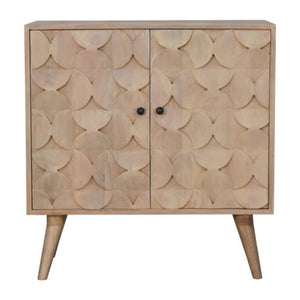 Hourglass Carved Cabinet | Solid Mango Wood | Marble Finish | 2 Door Storage Cabinet