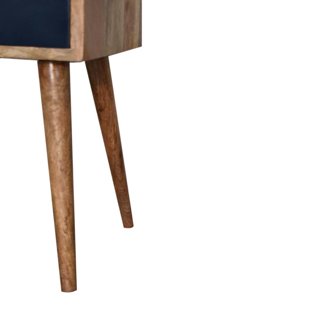 Indigo Mini Bedside Table | Solid Mango Wood | Navy Blue Drawer | Oak Finish