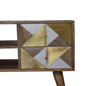Ivy Marble Detail Media Unit | Solid Mango Wood | Oak Finish | Brass Accent Drawers