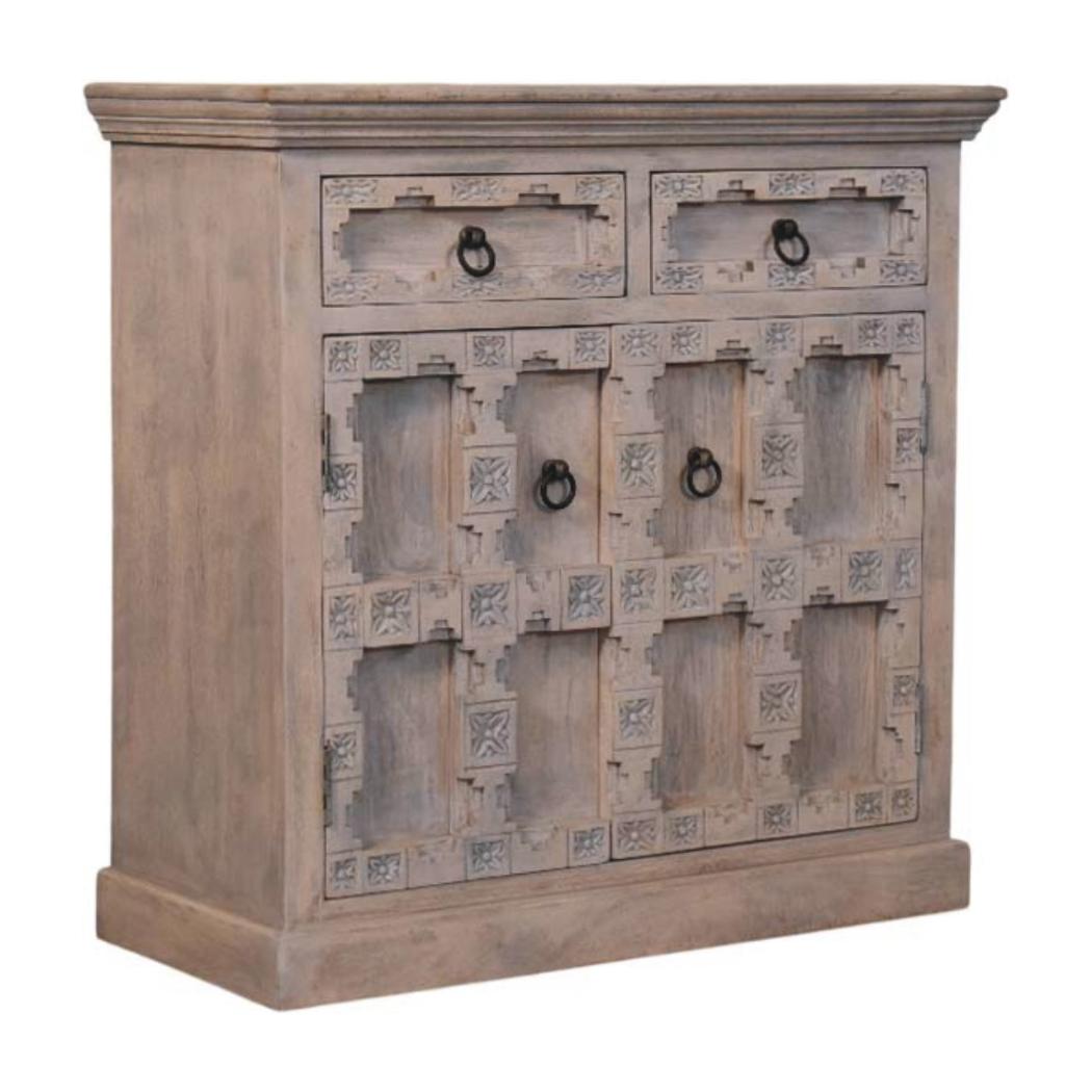 Jaipur Lattice Sideboard | Solid Mango Wood | Acid Wash Finish | 2 Drawer 2 Door Storage Cabinet
