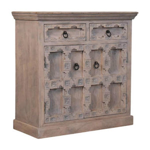 Jaipur Lattice Sideboard | Solid Mango Wood | Acid Wash Finish | 2 Drawer 2 Door Storage Cabinet