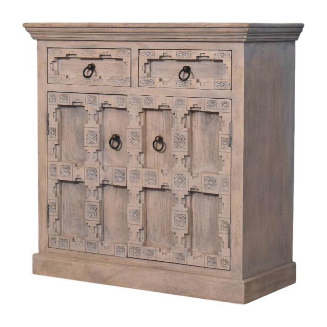 Jaipur Lattice Sideboard | Solid Mango Wood | Acid Wash Finish | 2 Drawer 2 Door Storage Cabinet