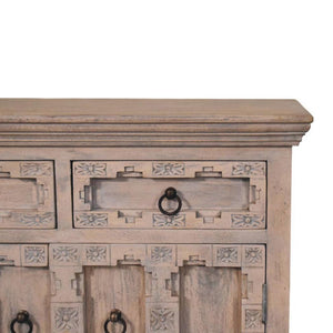 Jaipur Lattice Sideboard | Solid Mango Wood | Acid Wash Finish | 2 Drawer 2 Door Storage Cabinet