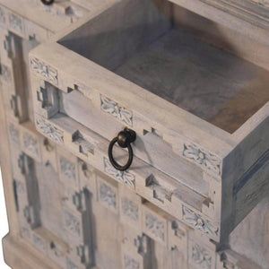 Jaipur Lattice Sideboard | Solid Mango Wood | Acid Wash Finish | 2 Drawer 2 Door Storage Cabinet