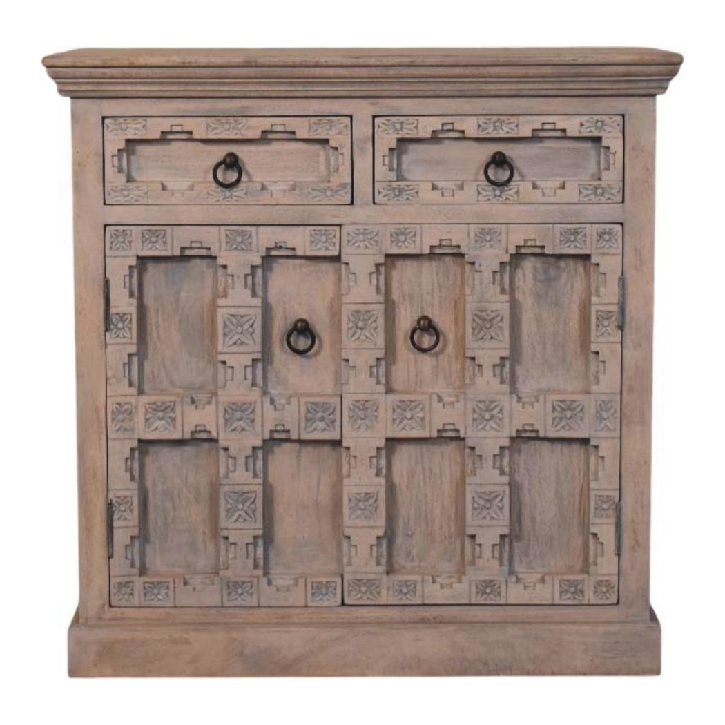 Jaipur Lattice Sideboard | Solid Mango Wood | Acid Wash Finish | 2 Drawer 2 Door Storage Cabinet