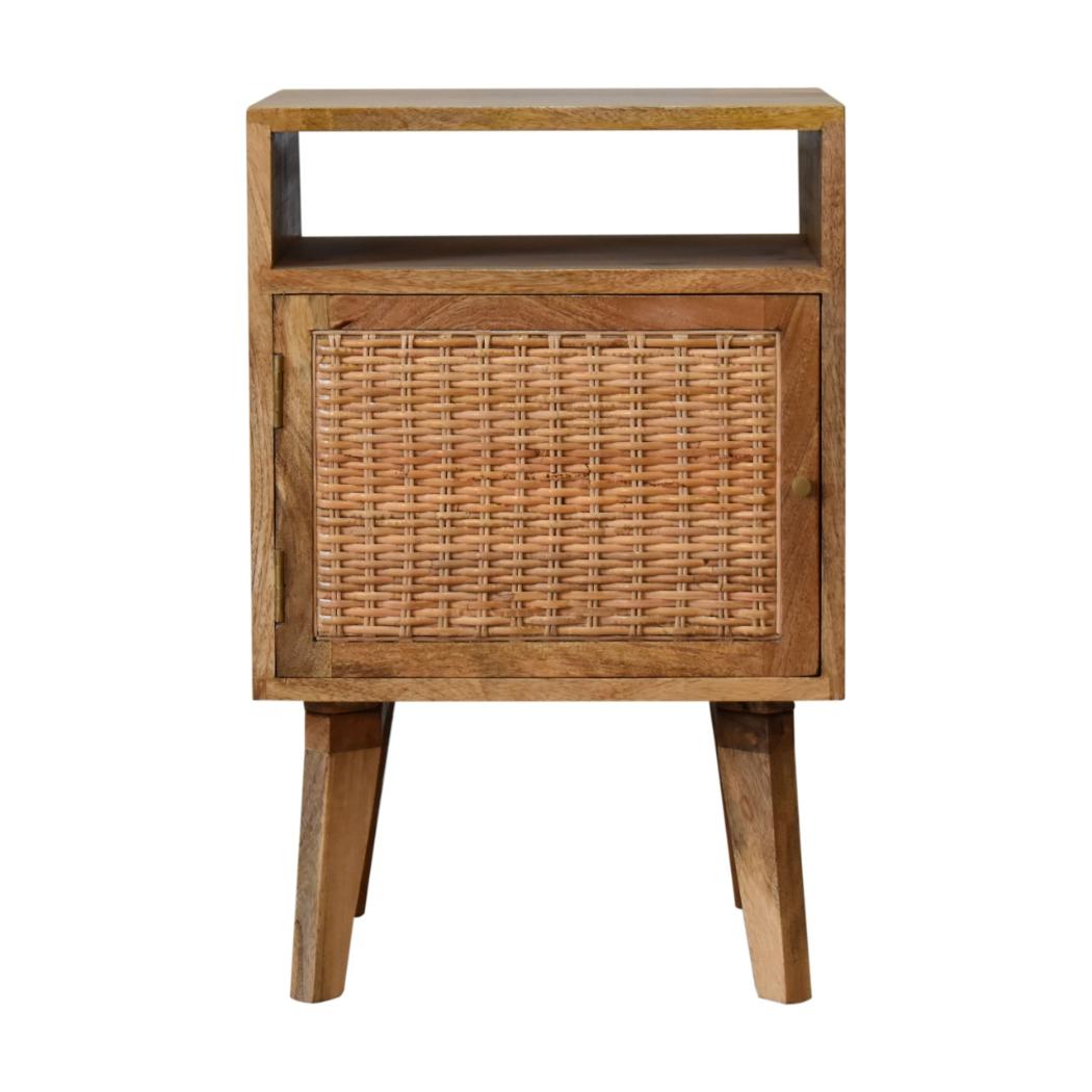 Knit Rattan Door Bedside | Solid Mango Wood | Oak Finish | Nordic Legs