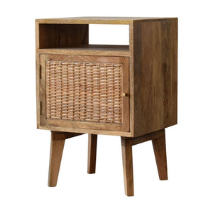 Knit Rattan Door Bedside | Solid Mango Wood | Oak Finish | Nordic Legs
