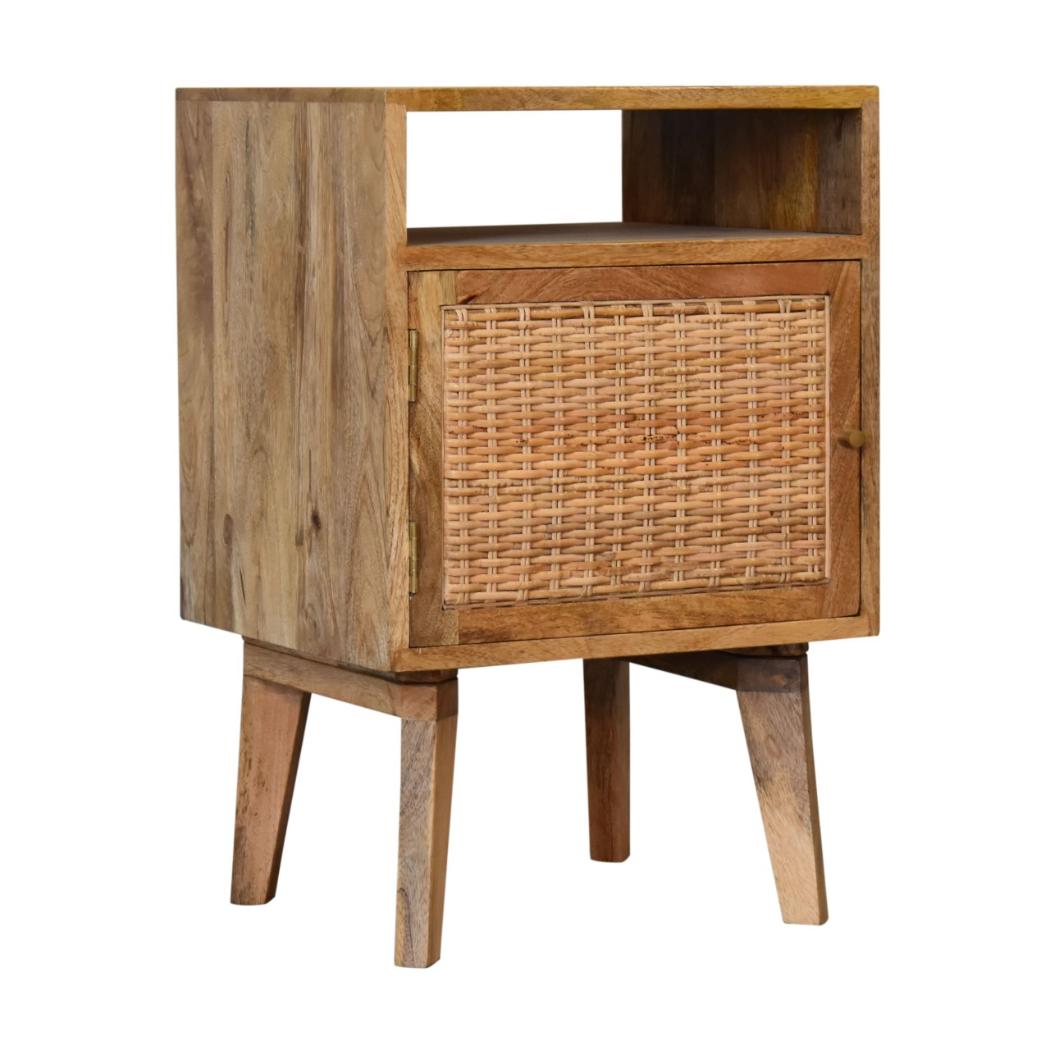 Knit Rattan Door Bedside | Solid Mango Wood | Oak Finish | Nordic Legs