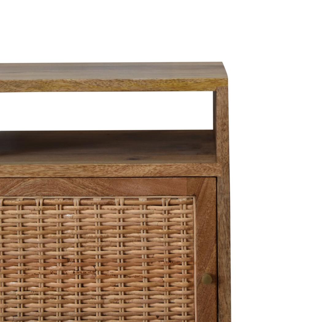 Knit Rattan Door Bedside | Solid Mango Wood | Oak Finish | Nordic Legs