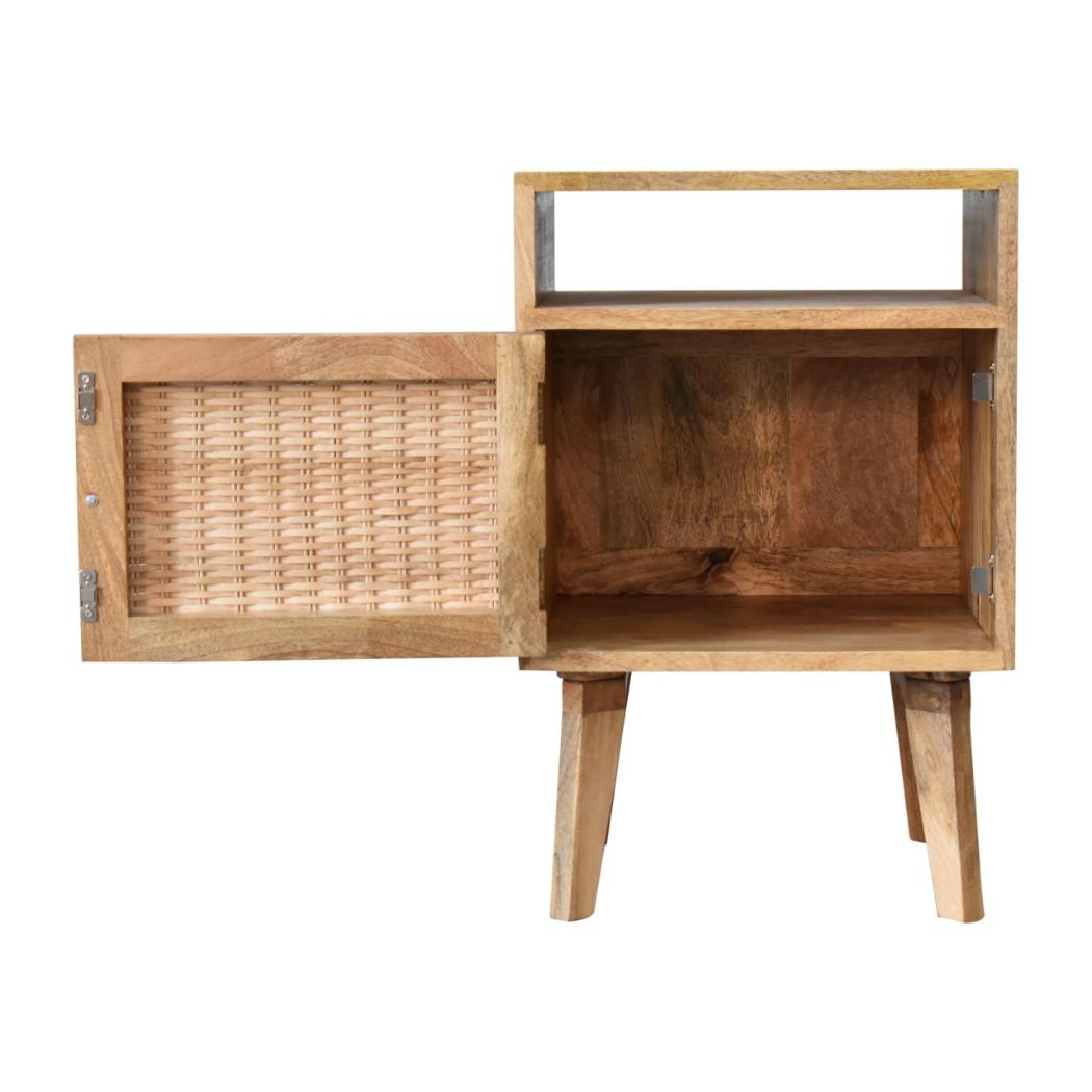 Knit Rattan Door Bedside | Solid Mango Wood | Oak Finish | Nordic Legs
