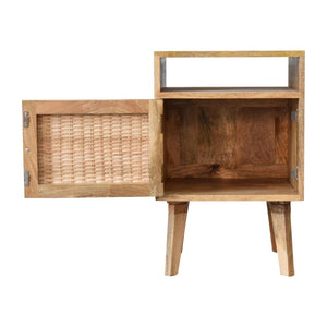 Knit Rattan Door Bedside | Solid Mango Wood | Oak Finish | Nordic Legs