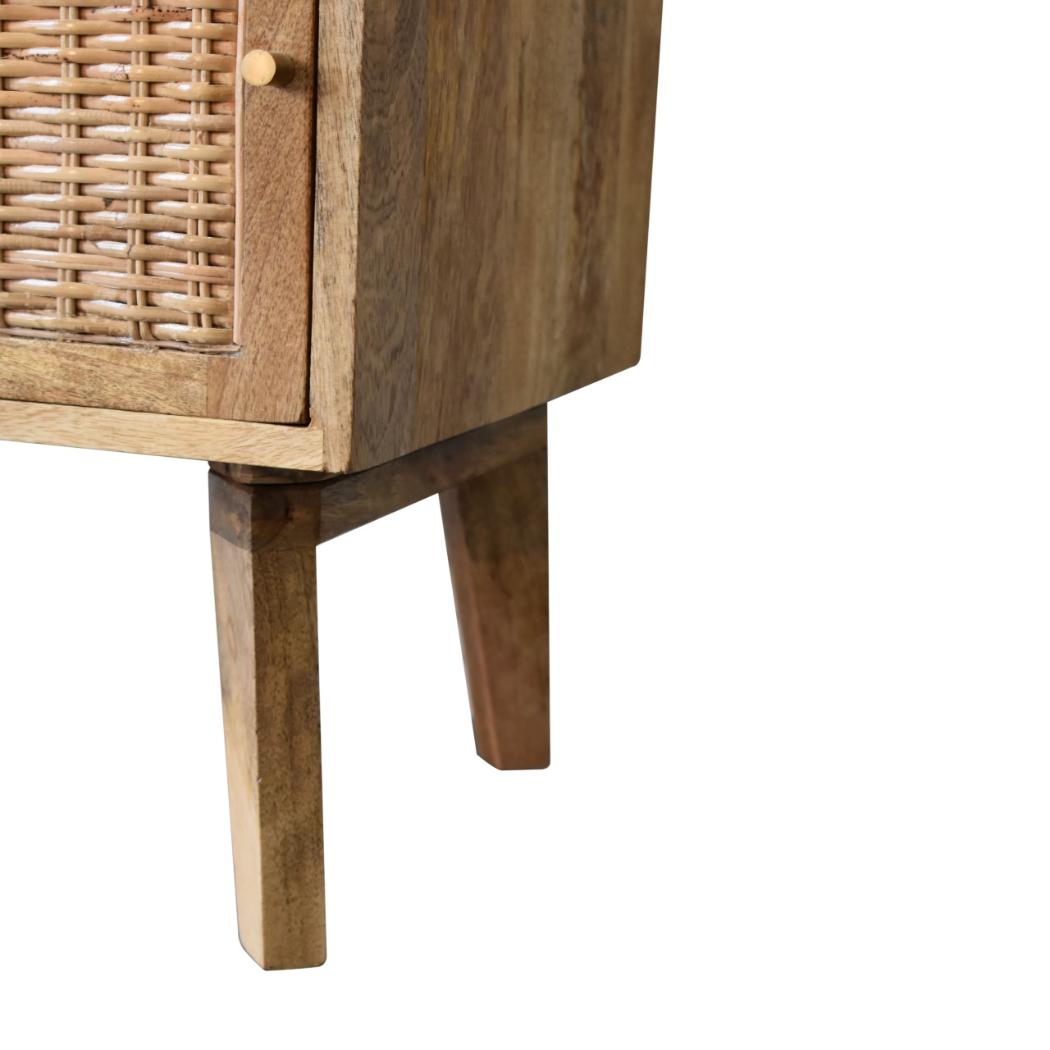 Knit Rattan Door Bedside | Solid Mango Wood | Oak Finish | Nordic Legs