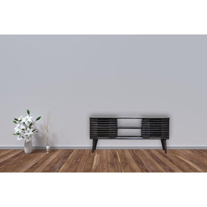 Kobe Slatted Media Unit | Solid Mango Wood | Ash Black Finish | 2 Drawers & 2 Shelves