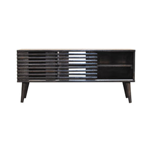 Kobe Slatted Media Unit | Solid Mango Wood | Ash Black Finish | 2 Drawers & 2 Shelves