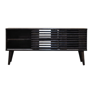 Kobe Slatted Media Unit | Solid Mango Wood | Ash Black Finish | 2 Drawers & 2 Shelves