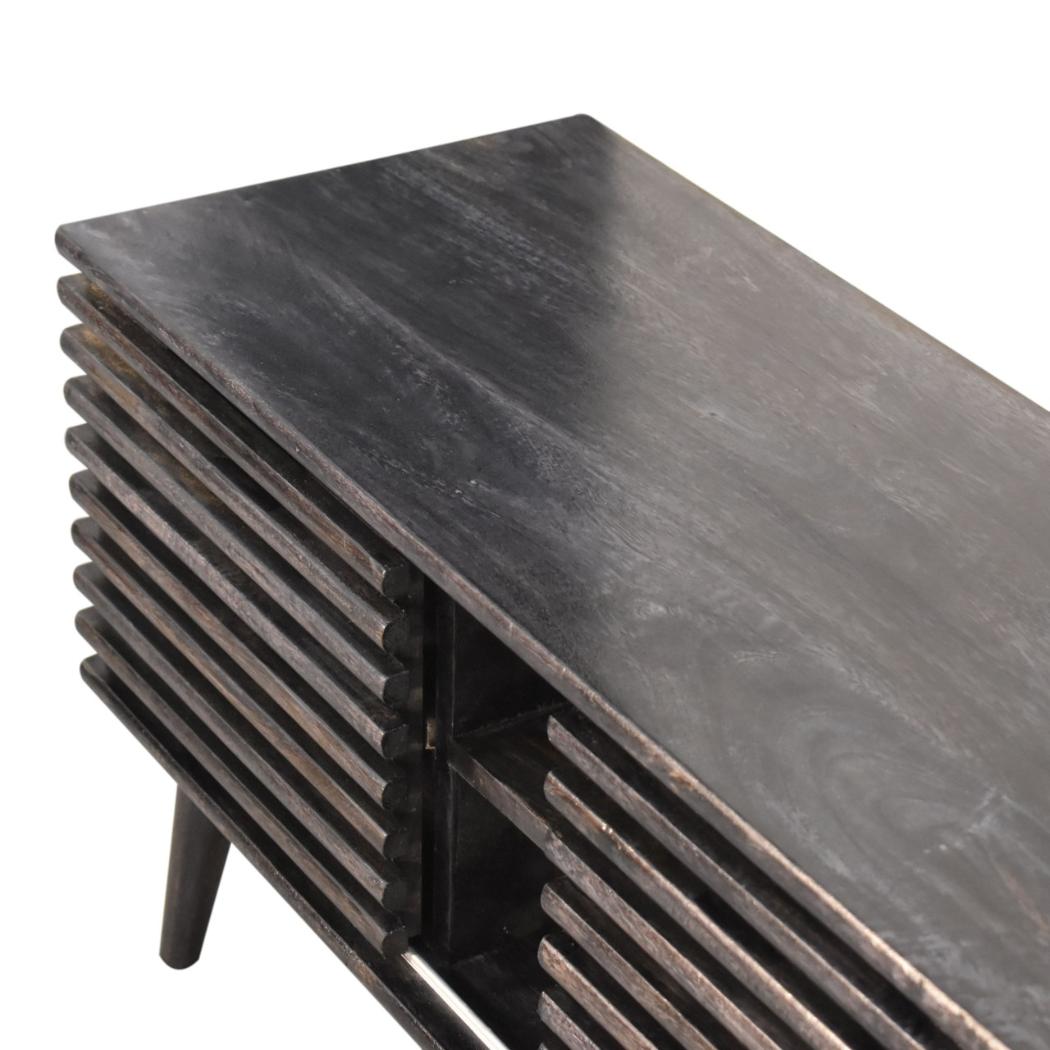 Kobe Slatted Media Unit | Solid Mango Wood | Ash Black Finish | 2 Drawers & 2 Shelves