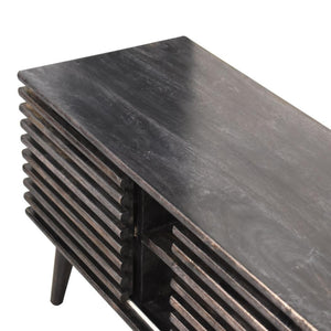 Kobe Slatted Media Unit | Solid Mango Wood | Ash Black Finish | 2 Drawers & 2 Shelves