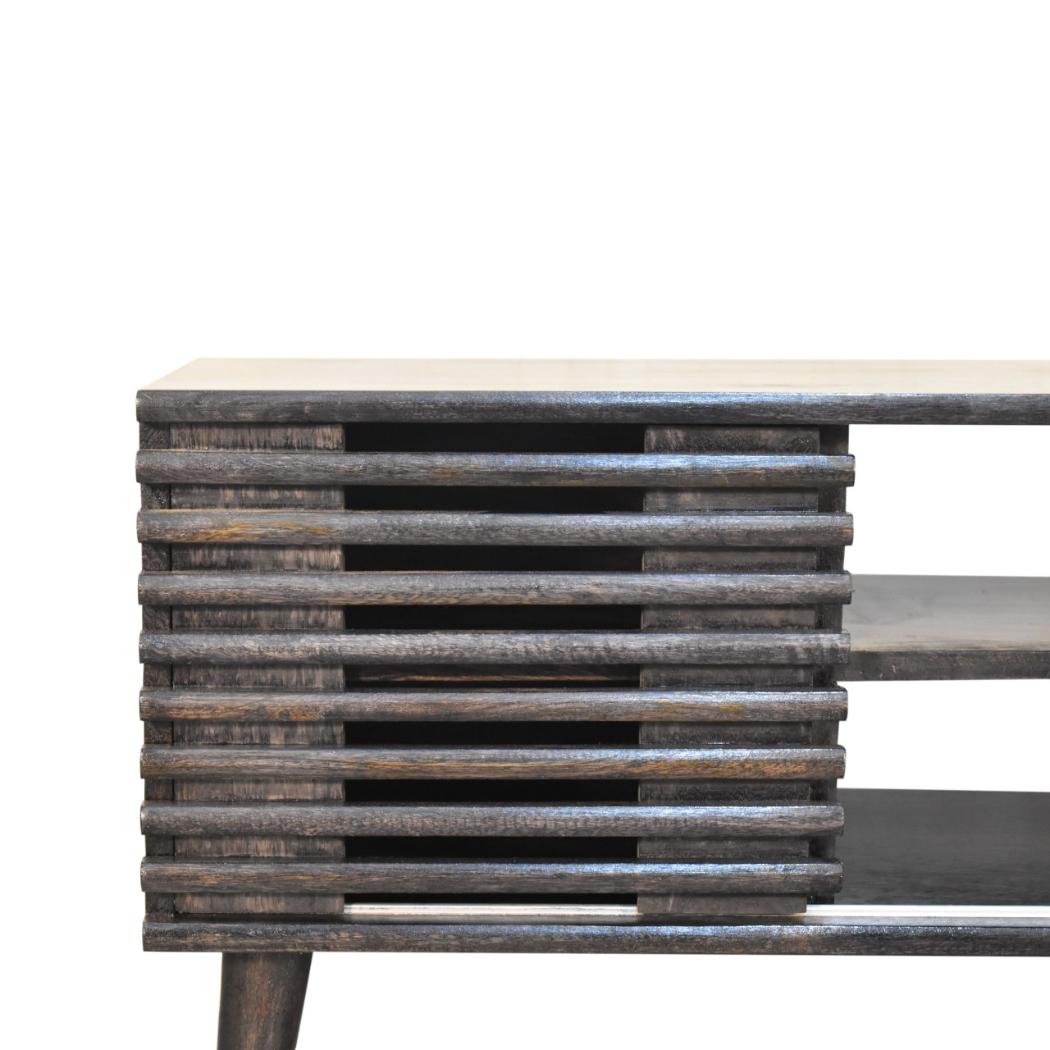 Kobe Slatted Media Unit | Solid Mango Wood | Ash Black Finish | 2 Drawers & 2 Shelves