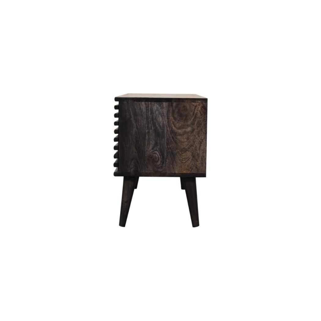 Kobe Slatted Media Unit | Solid Mango Wood | Ash Black Finish | 2 Drawers & 2 Shelves