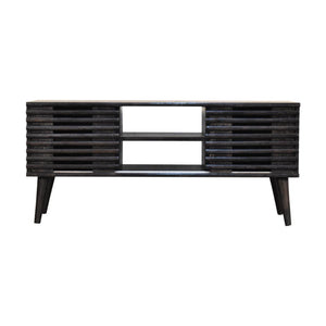 Kobe Slatted Media Unit | Solid Mango Wood | Ash Black Finish | 2 Drawers & 2 Shelves