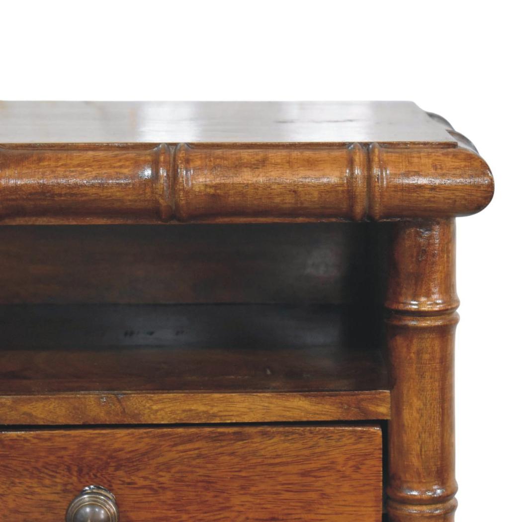Kora Open Shelf Wall-Mounted Bedside Table | Solid Mango Wood | One Drawer | Chestnut Finish