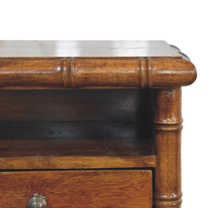 Kora Open Shelf Wall-Mounted Bedside Table | Solid Mango Wood | One Drawer | Chestnut Finish