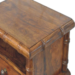 Kora Open Shelf Wall-Mounted Bedside Table | Solid Mango Wood | One Drawer | Chestnut Finish