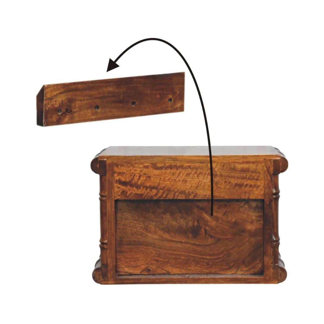 Kora Open Shelf Wall-Mounted Bedside Table | Solid Mango Wood | One Drawer | Chestnut Finish