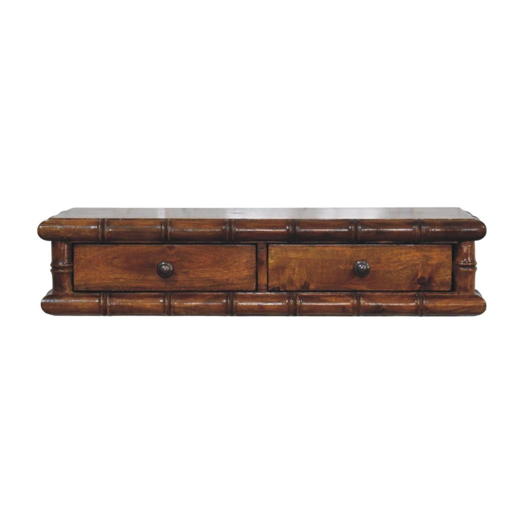 Kora Two Drawer Console Table | Solid Mango Wood | Bamboo-Inspired Detail | Chestnut Finish