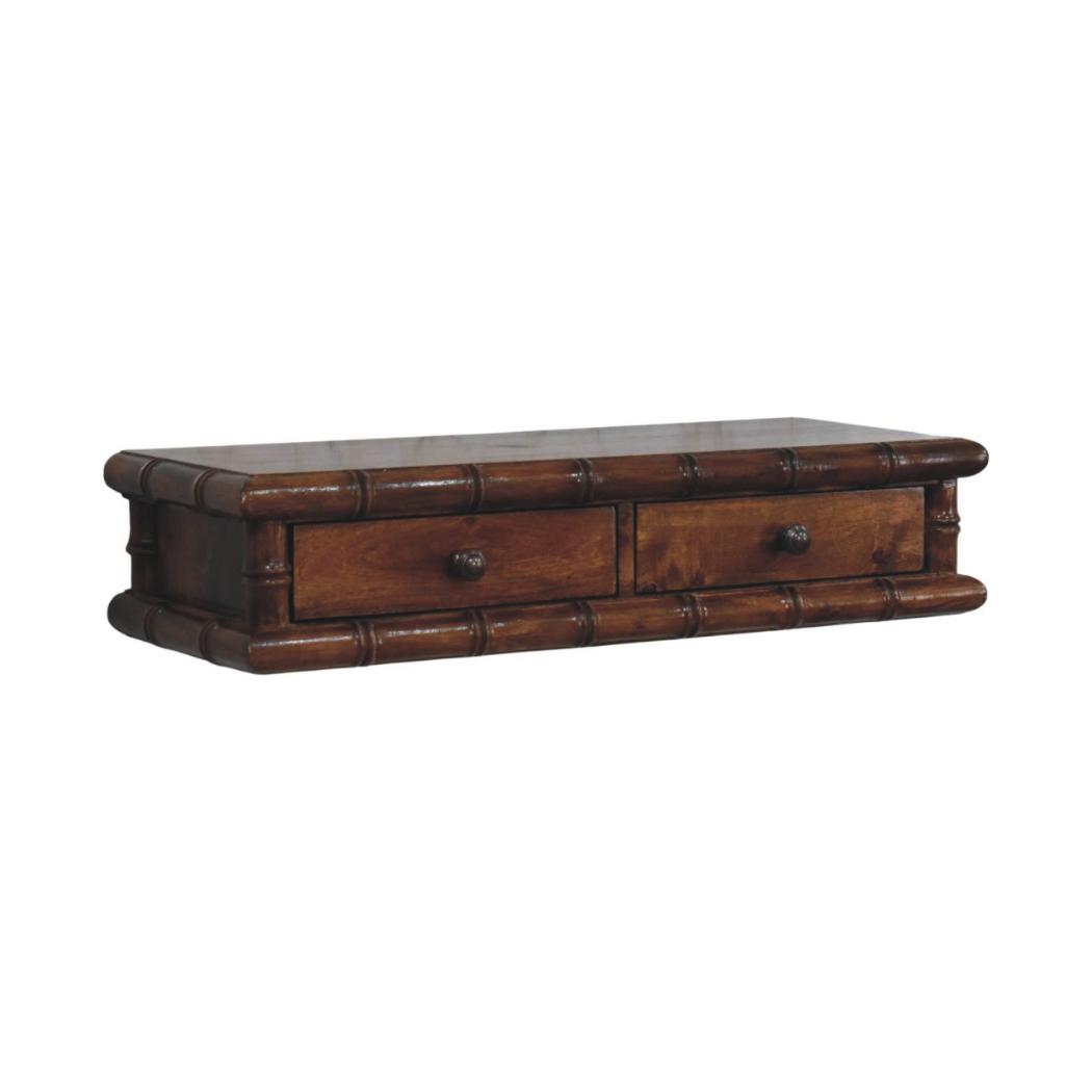 Kora Two Drawer Console Table | Solid Mango Wood | Bamboo-Inspired Detail | Chestnut Finish