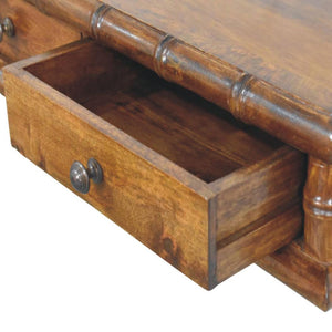 Kora Two Drawer Console Table | Solid Mango Wood | Bamboo-Inspired Detail | Chestnut Finish