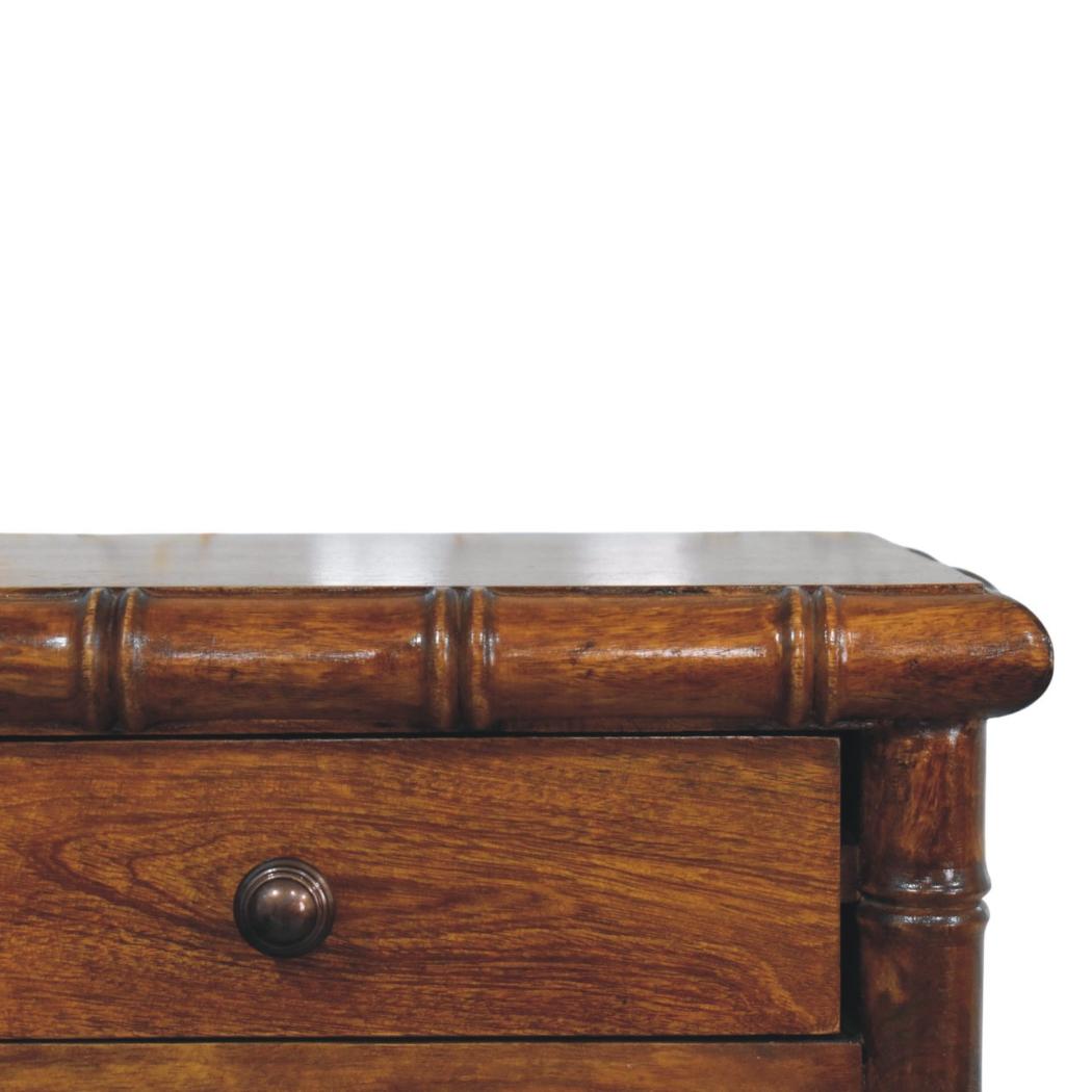 Kora Wall-Mounted Bedside Table | Solid Mango Wood | Two Drawers | Chestnut Finish
