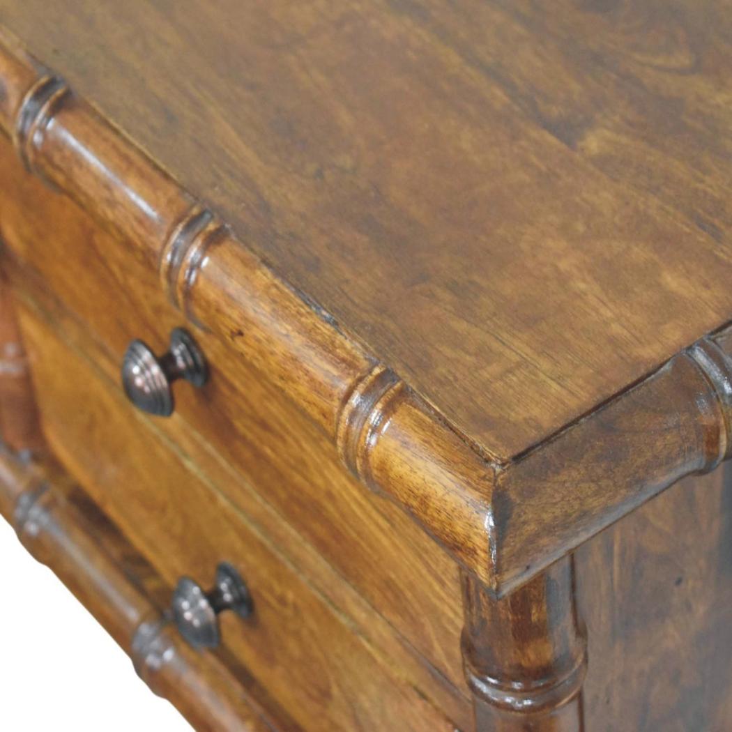 Kora Wall-Mounted Bedside Table | Solid Mango Wood | Two Drawers | Chestnut Finish