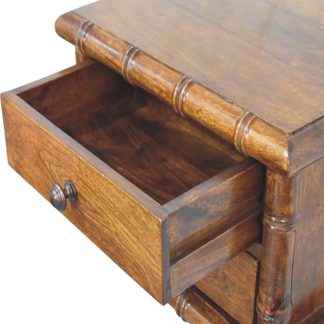 Kora Wall-Mounted Bedside Table | Solid Mango Wood | Two Drawers | Chestnut Finish