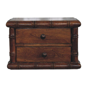 Kora Wall-Mounted Bedside Table | Solid Mango Wood | Two Drawers | Chestnut Finish