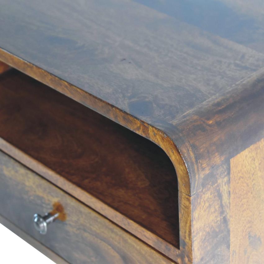 Large Chestnut Curved Floating Bedside | Solid Mango Wood | Upper Slot