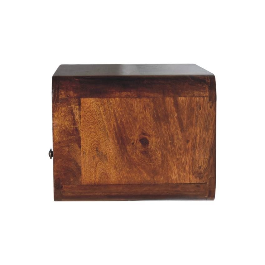 Large Chestnut Curved Floating Bedside | Solid Mango Wood | Upper Slot