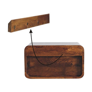 Large Chestnut Curved Floating Bedside | Solid Mango Wood | Upper Slot