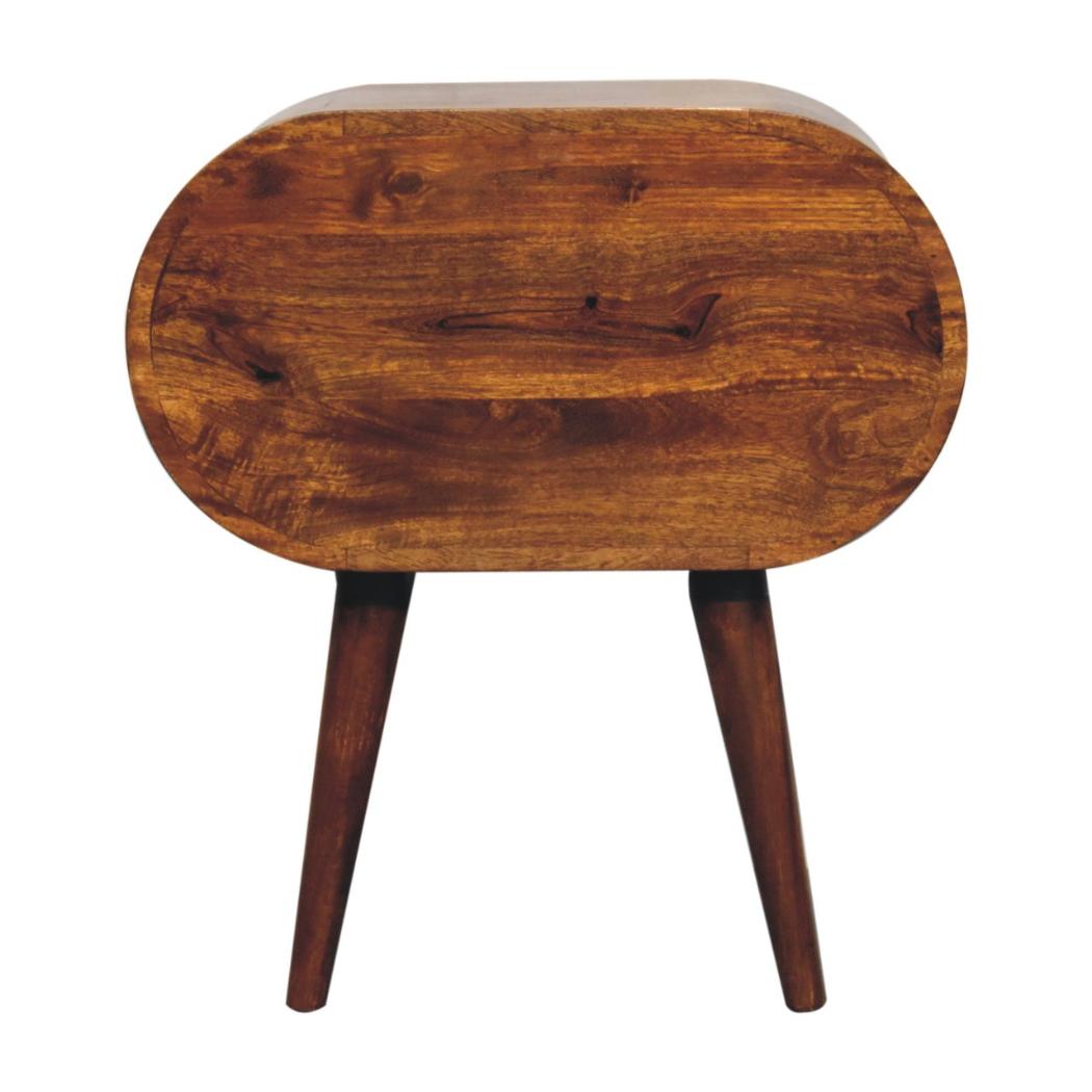 Large Circular Bedside Table | Chestnut Finish | Rounded Storage Design
