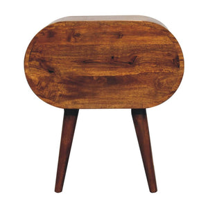 Large Circular Bedside Table | Chestnut Finish | Rounded Storage Design