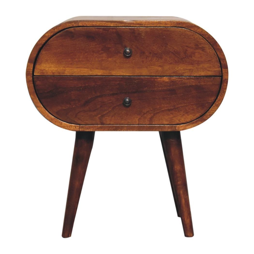 Large Circular Bedside Table | Chestnut Finish | Rounded Storage Design