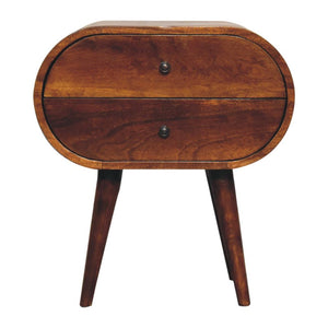Large Circular Bedside Table | Chestnut Finish | Rounded Storage Design
