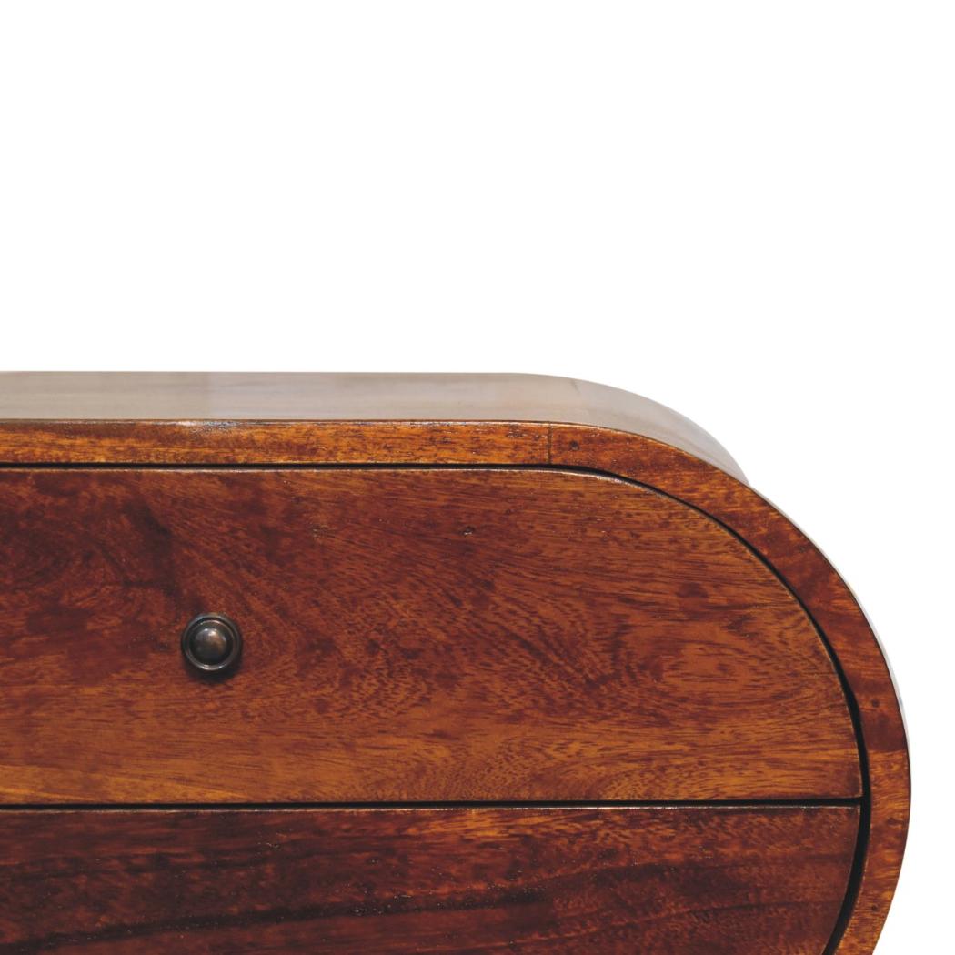 Large Circular Bedside Table | Chestnut Finish | Rounded Storage Design