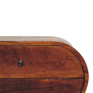 Large Circular Bedside Table | Chestnut Finish | Rounded Storage Design