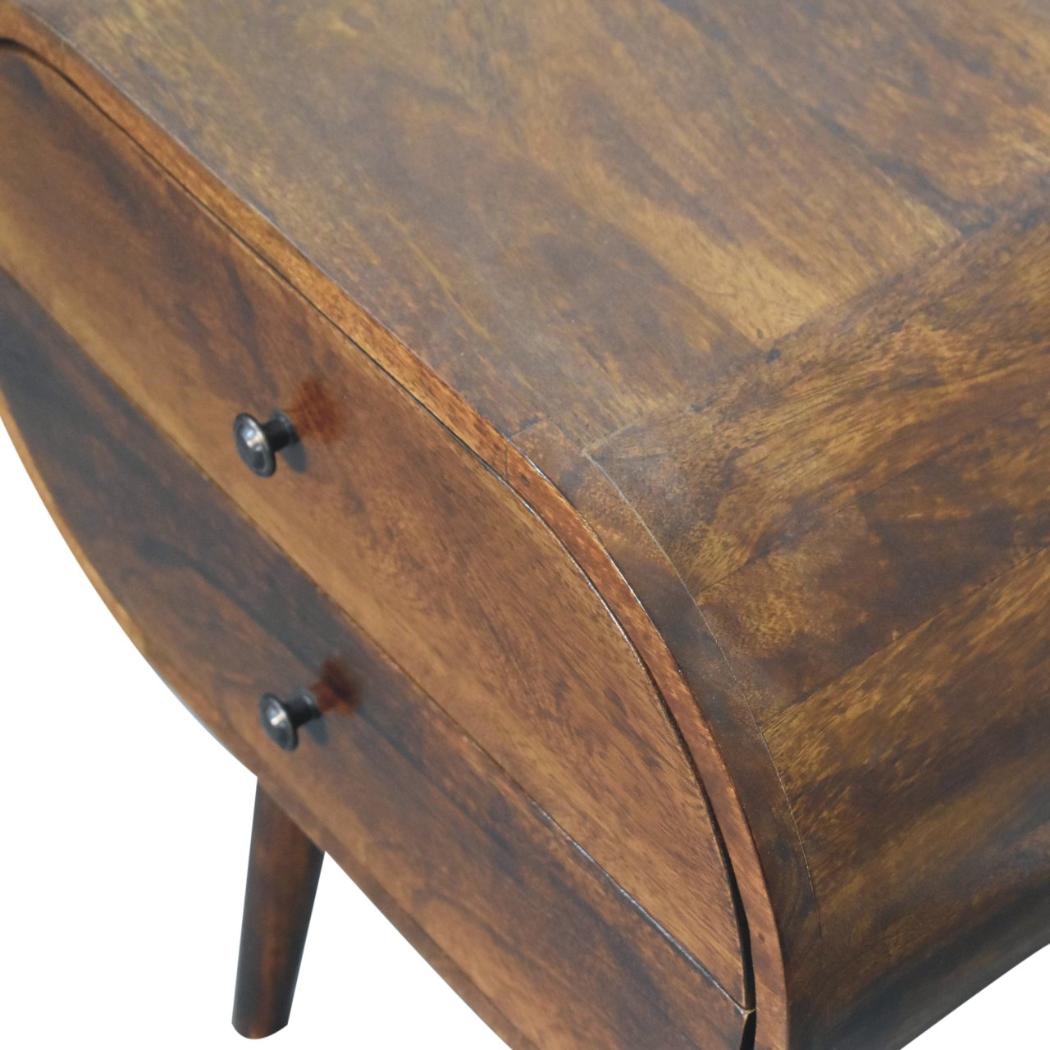 Large Circular Bedside Table | Chestnut Finish | Rounded Storage Design